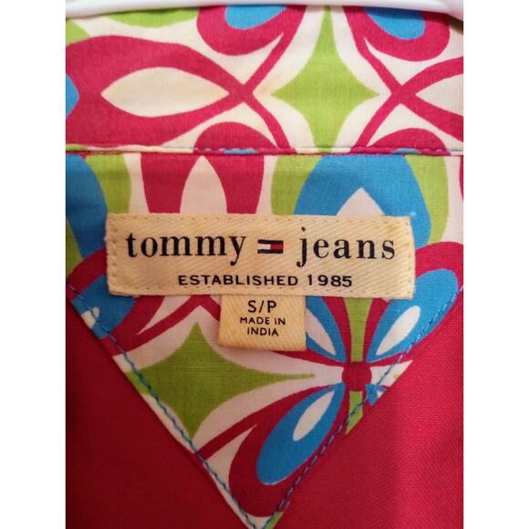 Vintage Y2K Tommy Jeans Women’s Hot Pink Trench Coat Jacket Floral Trim SZ S/P - Picture 4 of 12